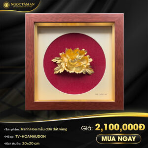 Tranh Hoa mẫu đơn dát vàng (20x20 cm)