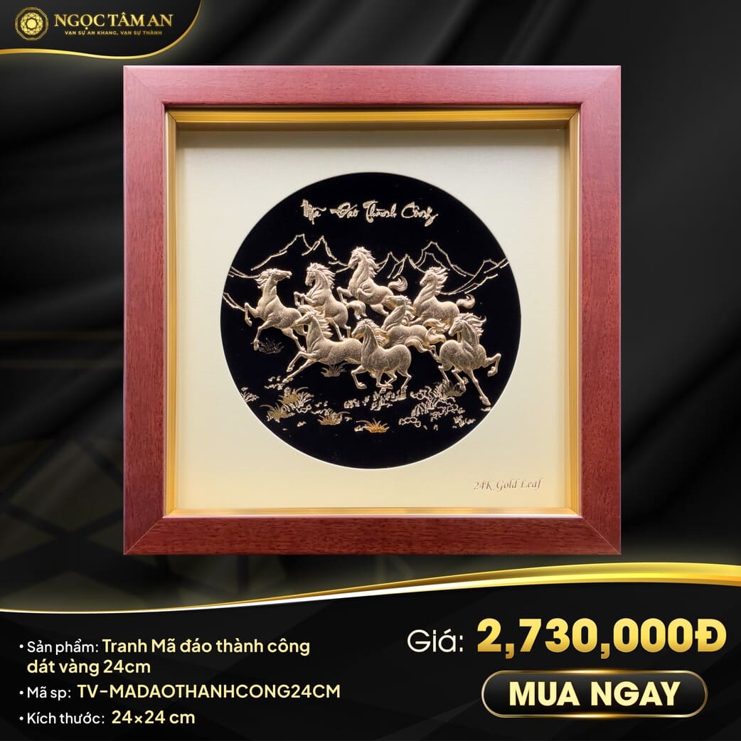 ma dao thanh cong 24cm Tranh Mã đáo thành công dát vàng (24x24cm)