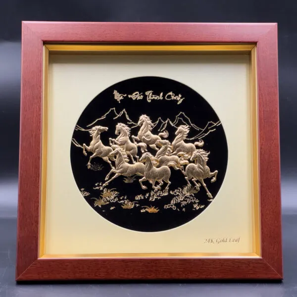 Tranh Mã đáo thành công dát vàng (24x24cm)