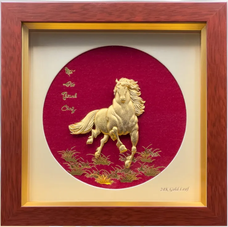 Tranh Mã đáo thành công dát vàng (20x20cm)