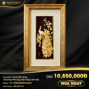 Tranh đôi công Vinh Hoa Phú Quý dát vàng (nền đỏ)