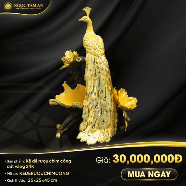 Kệ để rượu chim công dát vàng 24K