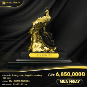 Tượng chim công đơn mạ vàng (cỡ vừa)