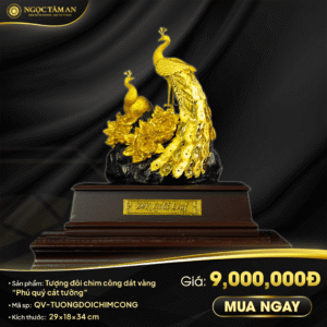 Tượng đôi chim công dát vàng "Phú quý cát tường"
