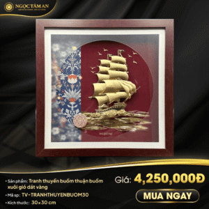 Tranh thuyền buồm thuận buồm xuôi gió dát vàng (30cm)