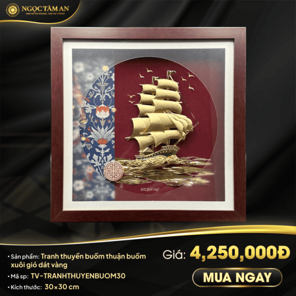 Tranh thuyền buồm thuận buồm xuôi gió dát vàng (30cm)