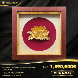 Tranh Hoa mẫu đơn dát vàng (20x20 cm)