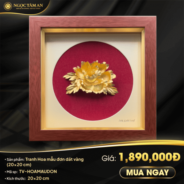 Tranh Hoa mẫu đơn dát vàng (20x20 cm)