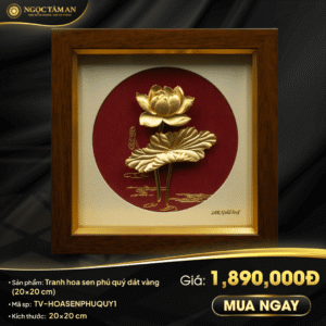 Tranh hoa sen phú quý dát vàng (20x20 cm)