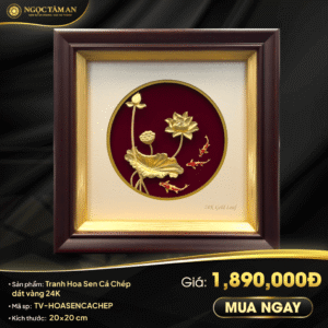Tranh Hoa Sen Cá Chép dát vàng 24K