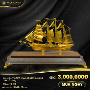 Mô hình thuyền buồm mạ vàng 24K cỡ trung - TB-03