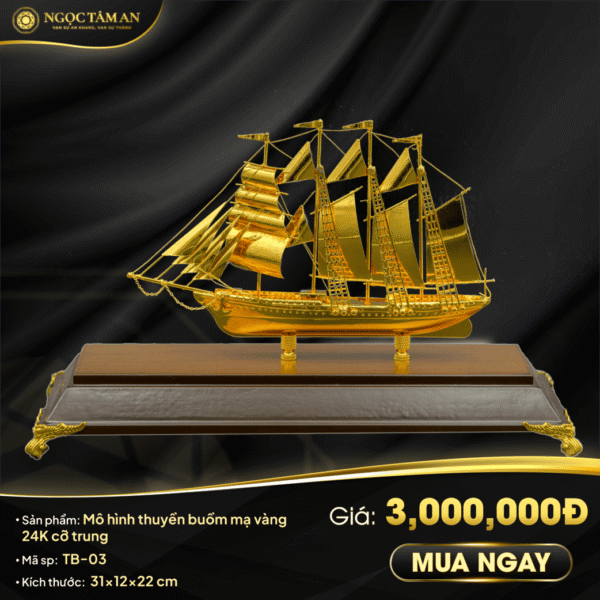 Mô hình thuyền buồm mạ vàng 24K cỡ trung - TB-03