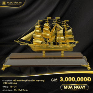 Mô hình thuyền buồm mạ vàng 24K cỡ trung - TB-04