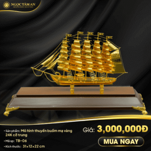 Mô hình thuyền buồm mạ vàng 24K cỡ trung - TB-06