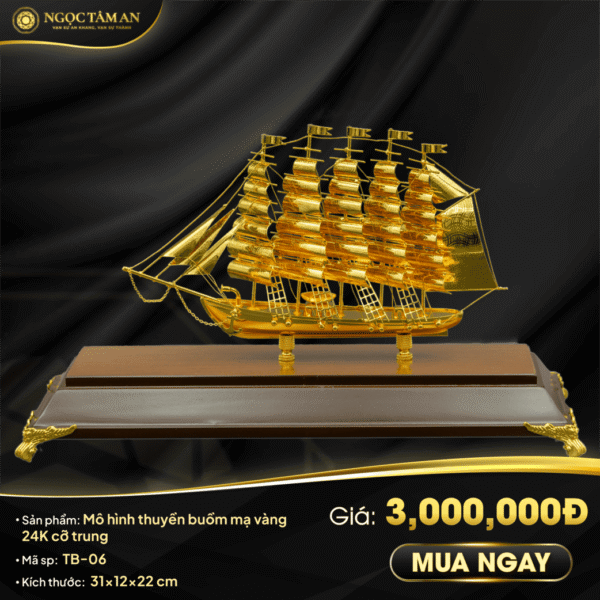 Mô hình thuyền buồm mạ vàng 24K cỡ trung - TB-06