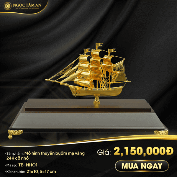 Mô hình thuyền buồm mạ vàng 24K cỡ nhỏ - TB-NHO1