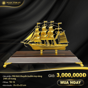Mô hình thuyền buồm mạ vàng 24K cỡ trung - TB-12