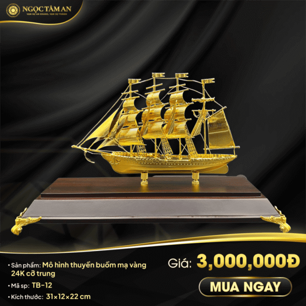 Mô hình thuyền buồm mạ vàng 24K cỡ trung - TB-12