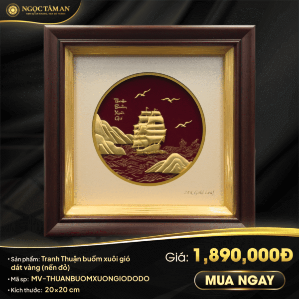 Tranh Thuận buồm xuôi gió dát vàng (nền đỏ)