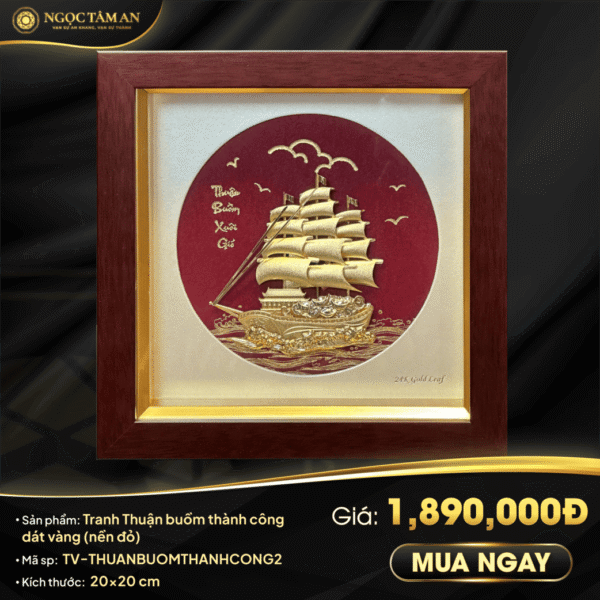 Tranh Thuận buồm thành công dát vàng (nền đỏ)