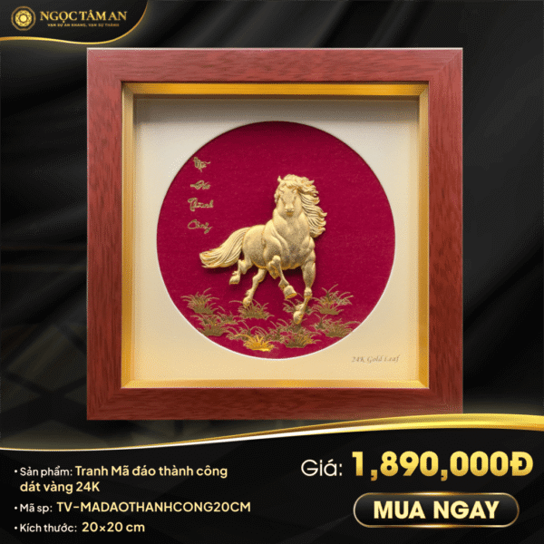 Tranh Mã đáo thành công dát vàng (20x20cm)