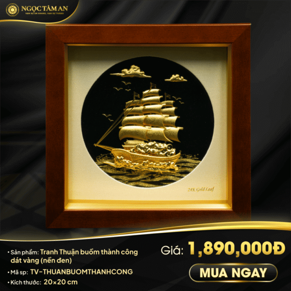 Tranh Thuận buồm thành công dát vàng (nền đen)