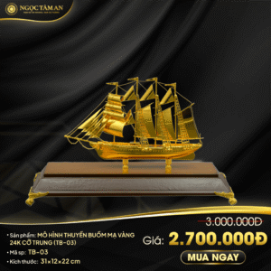 Mô hình thuyền buồm mạ vàng 24K cỡ trung - TB-03