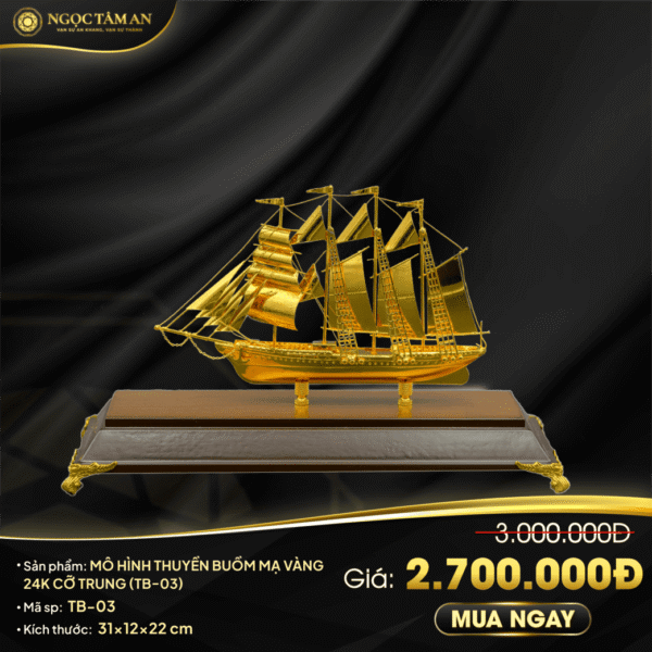 Mô hình thuyền buồm mạ vàng 24K cỡ trung - TB-03