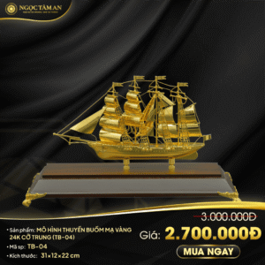 Mô hình thuyền buồm mạ vàng 24K cỡ trung - TB-04
