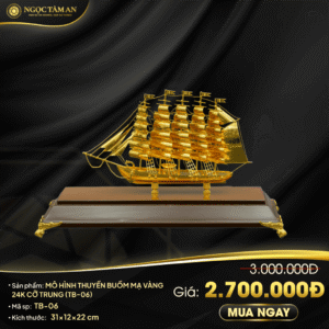 Mô hình thuyền buồm mạ vàng 24K cỡ trung - TB-06