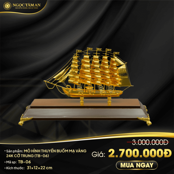 Mô hình thuyền buồm mạ vàng 24K cỡ trung - TB-06