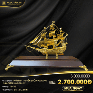 Mô hình thuyền buồm mạ vàng 24K cỡ trung - TB-112