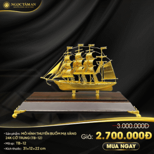 Mô hình thuyền buồm mạ vàng 24K cỡ trung - TB-12