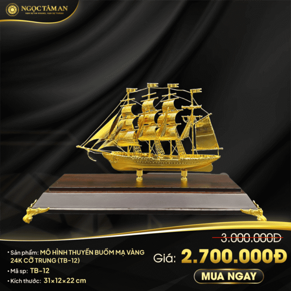 Mô hình thuyền buồm mạ vàng 24K cỡ trung - TB-12