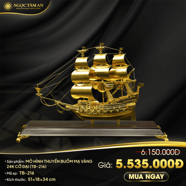 Mô hình thuyền buồm mạ vàng 24K cỡ đại - TB-216