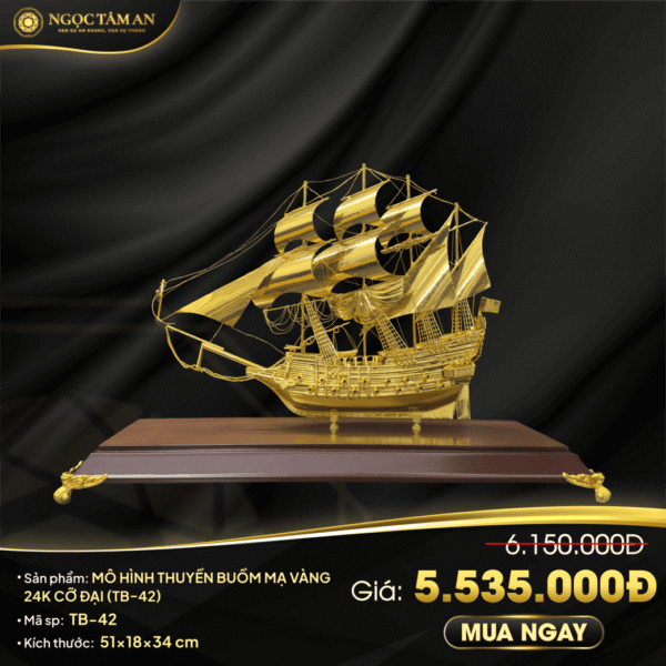 Mô hình thuyền buồm mạ vàng 24K cỡ đại - TB-42