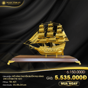 Mô hình thuyền buồm mạ vàng 24K cỡ đại - TB-421