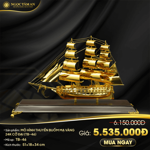 Mô hình thuyền buồm mạ vàng 24K cỡ đại - TB-46