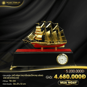 Thuyền buồm mạ vàng đế đồng hồ