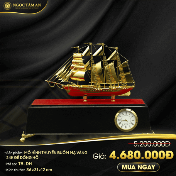 Thuyền buồm mạ vàng đế đồng hồ