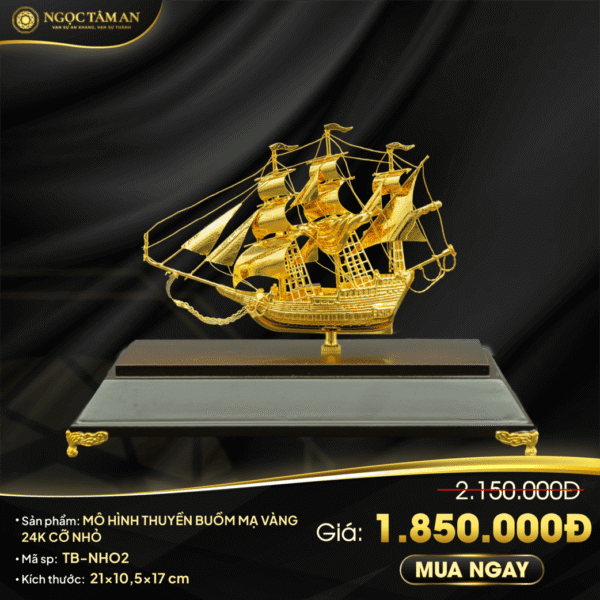 Mô hình thuyền buồm mạ vàng 24K cỡ nhỏ - TB-NHO2