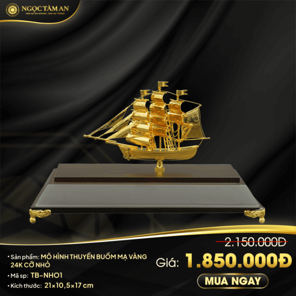 Mô hình thuyền buồm mạ vàng 24K cỡ nhỏ - TB-NHO1