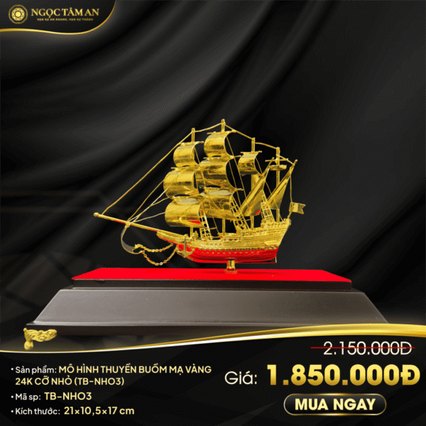 Mô hình thuyền buồm mạ vàng 24K cỡ nhỏ - TB-NHO3
