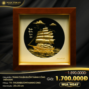 Tranh Thuận buồm thành công dát vàng (nền đen)