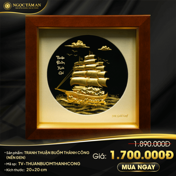 Tranh Thuận buồm thành công dát vàng (nền đen)