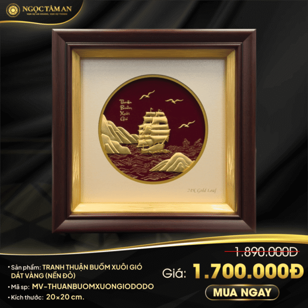 Tranh Thuận buồm xuôi gió dát vàng (nền đỏ)