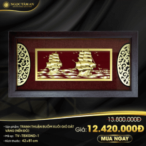 Tranh Thuận Buồm Xuôi Gió dát vàng (nền đỏ)