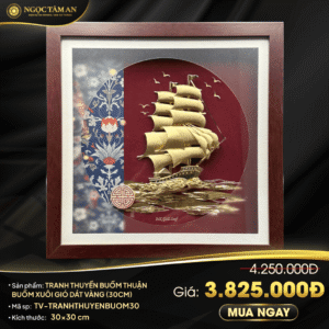 Tranh thuyền buồm thuận buồm xuôi gió dát vàng (30cm)