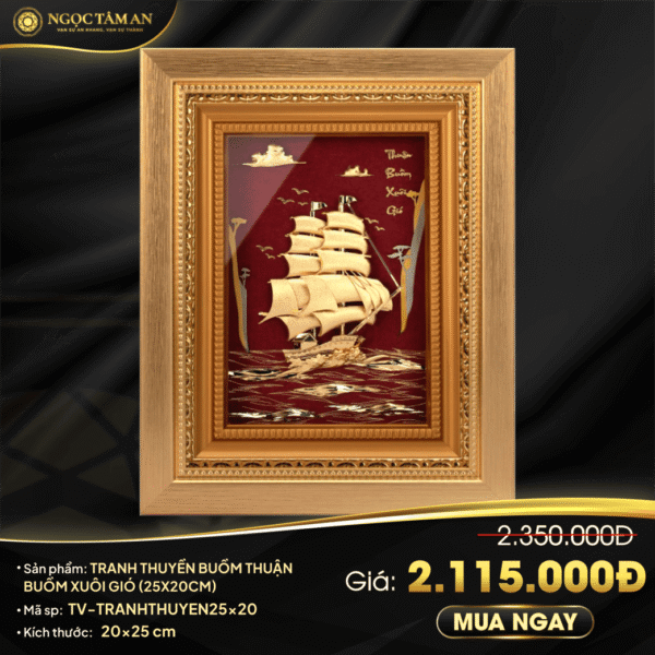 Tranh thuyền buồm thuận buồm xuôi gió (25x20cm)