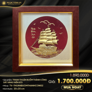 Tranh Thuận buồm thành công dát vàng (nền đỏ)
